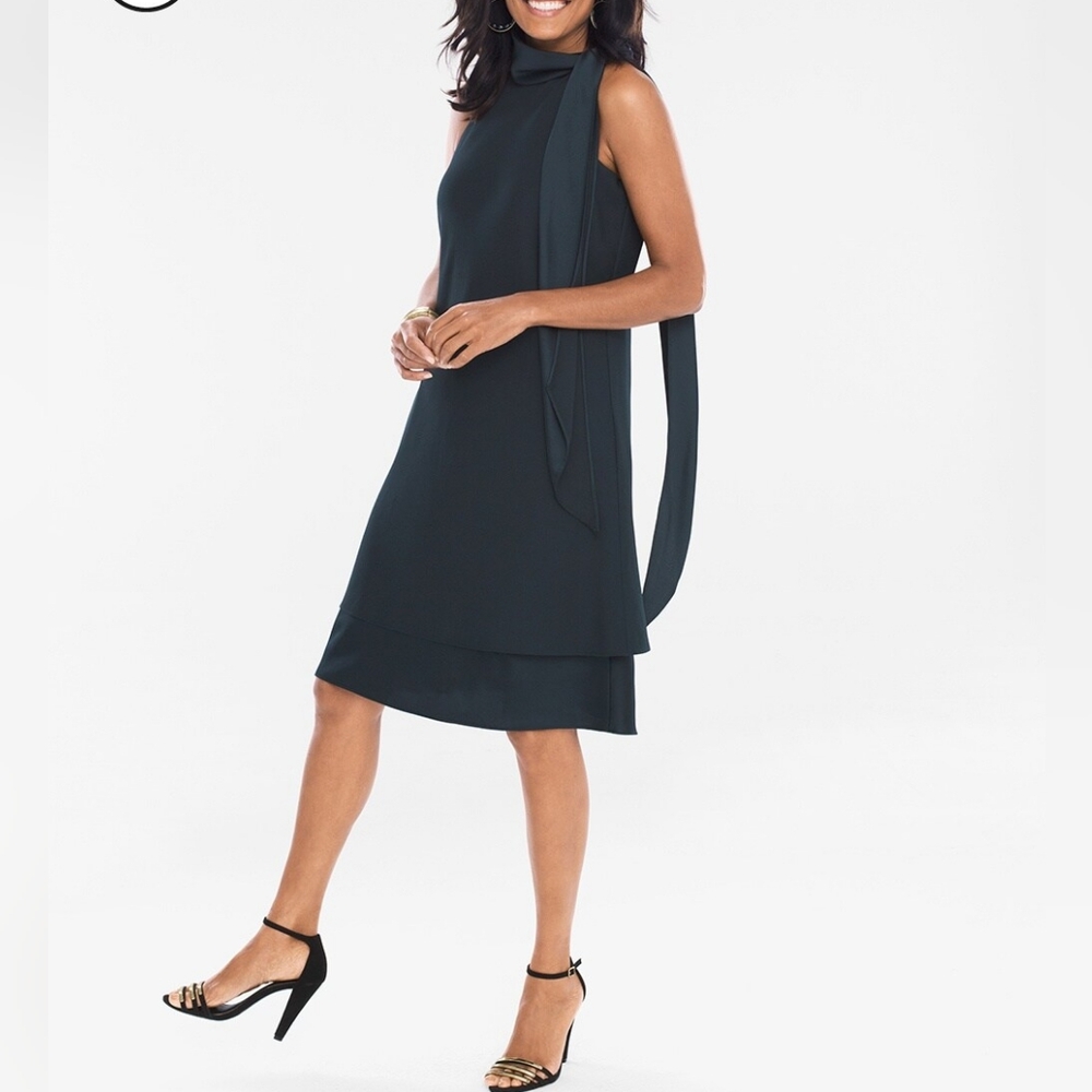 Chico's Dark Teal Layered Sleeveless Scarf Dress